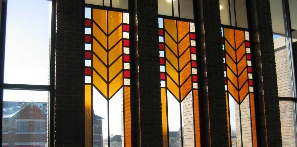 stained glass windows at Bartlett Metra station