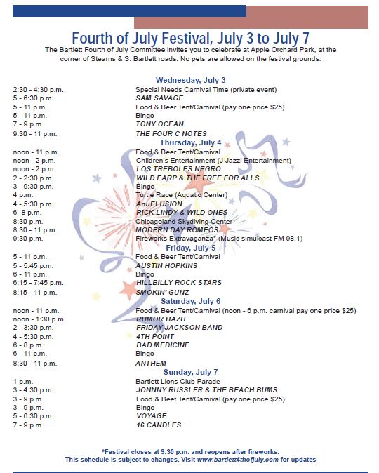 2019 4th of July Festival schedule