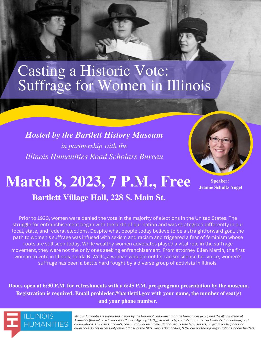 Suffrage for Women event flyer 20230308